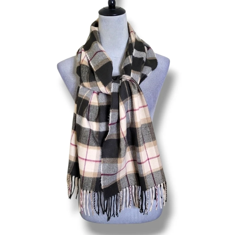 100% Cashmere Plaid Scarf Made in Germany Hand Tailored 65x12